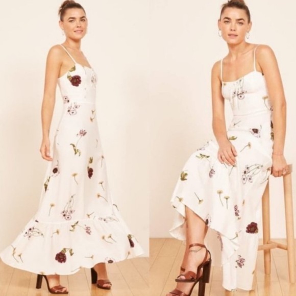 Flawed Reformation Prairie Gardenia Floral White Maxi Dress Boho Romantic Size 2 - Picture 16 of 16